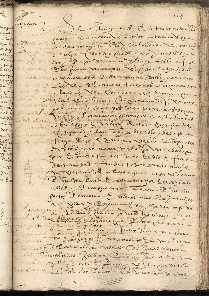 Obligación de Damián Esteller, vecino de Cartagena, a favor de José García de Cáceres, vecino de Cartagena.